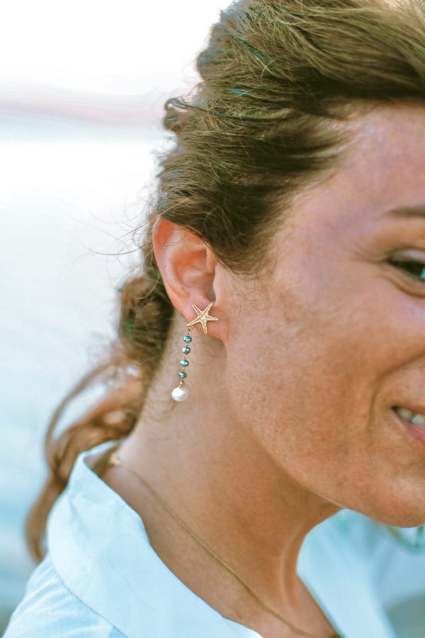 Pendientes Estrella cristal gris con perlas - Imagen 2